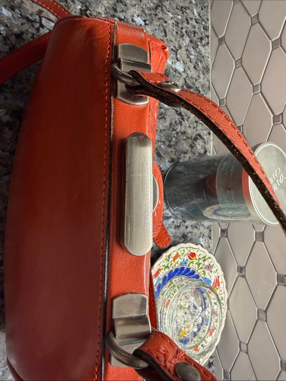 Patricia Nash Red Embossed Floral Crossbody Bag - Picture 9 of 9